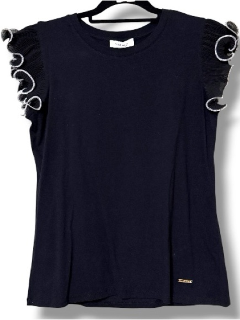 Nine West size medium black ruffle trim sleeveless top